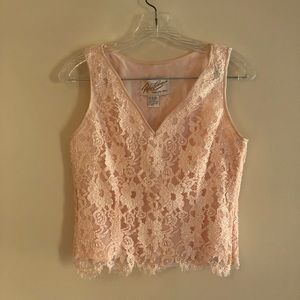 Vintage Rickie Freeman for Teri Jon Pink Beaded Lace Tank Top